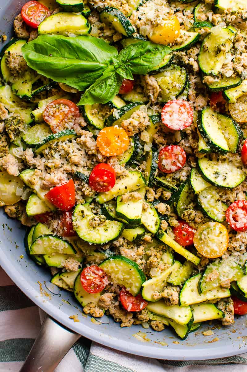 Ground Turkey Summer Recipes
 Low Carb Ground Turkey Zucchini Skillet with Pesto iFOODreal