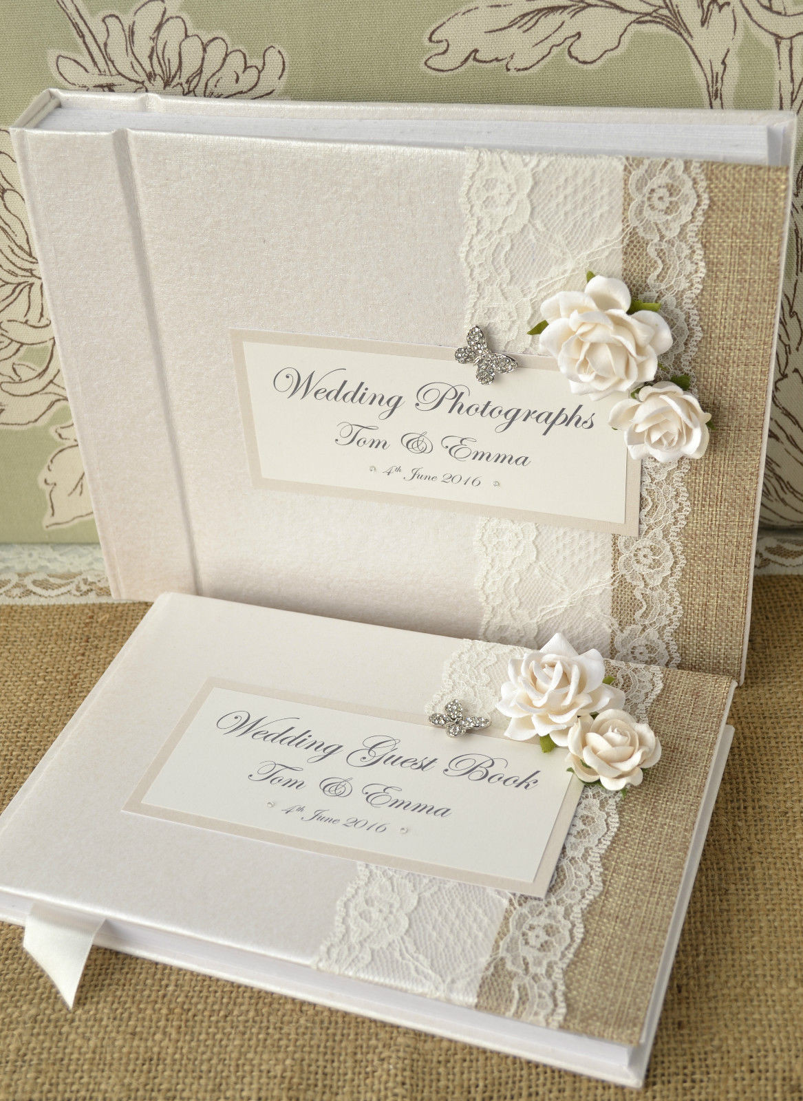 Guest Book Wedding Uk
 Luxury Personalised Wedding Guest Book & Album Set Lace