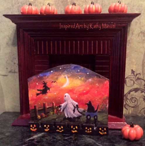 Halloween Fireplace Screen
 Dollhouse Miniature Painted Halloween Fireplace Fire