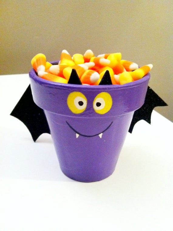 Halloween Flower Pots
 Halloween Bat Flower Pot Candy Dish by BusyBBoutique on Etsy