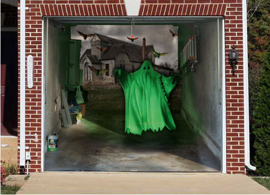 Halloween Garage Door Covers
 3D EFFECT GARAGE DOOR BILLBOARD COVER GREEN GHOST