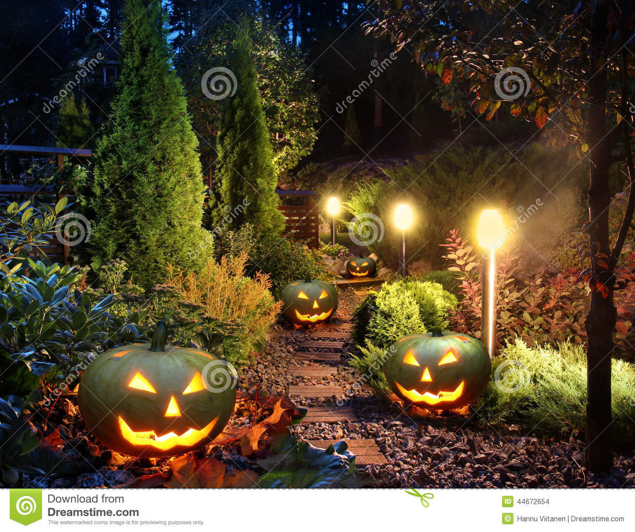 Halloween Path Lights
 Garden Patio With Jack o Lanterns Stock Image
