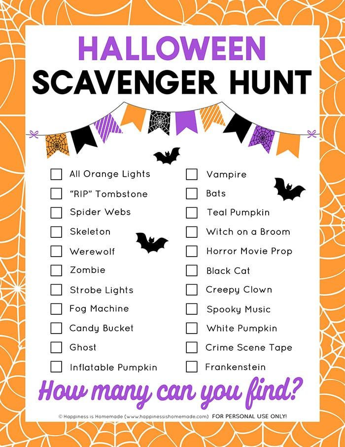 Halloween Scavenger Hunt Ideas
 Free Printable Halloween Scavenger Hunt Happiness is