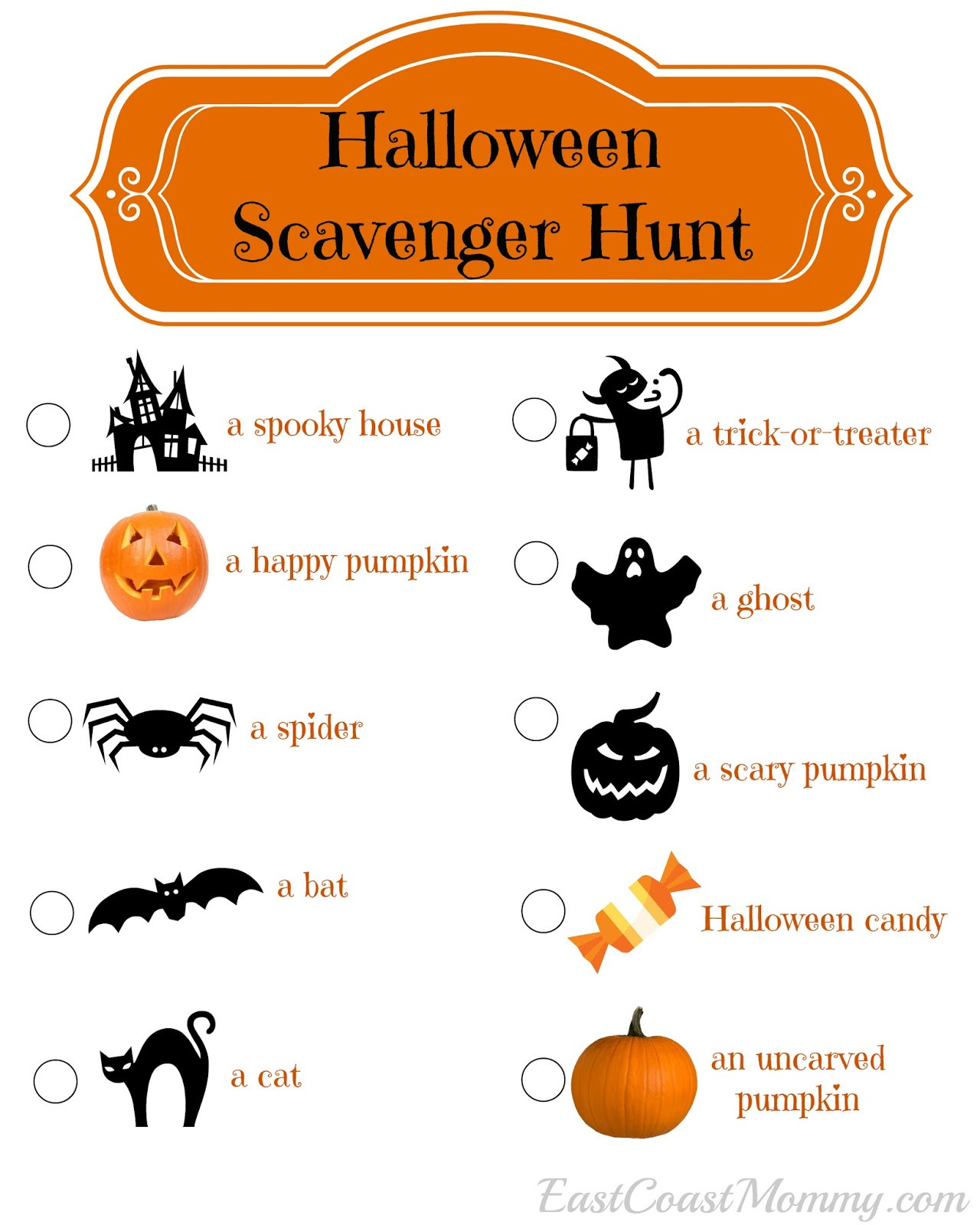 Halloween Scavenger Hunt Ideas
 East Coast Mommy Halloween Scavenger Hunt with free
