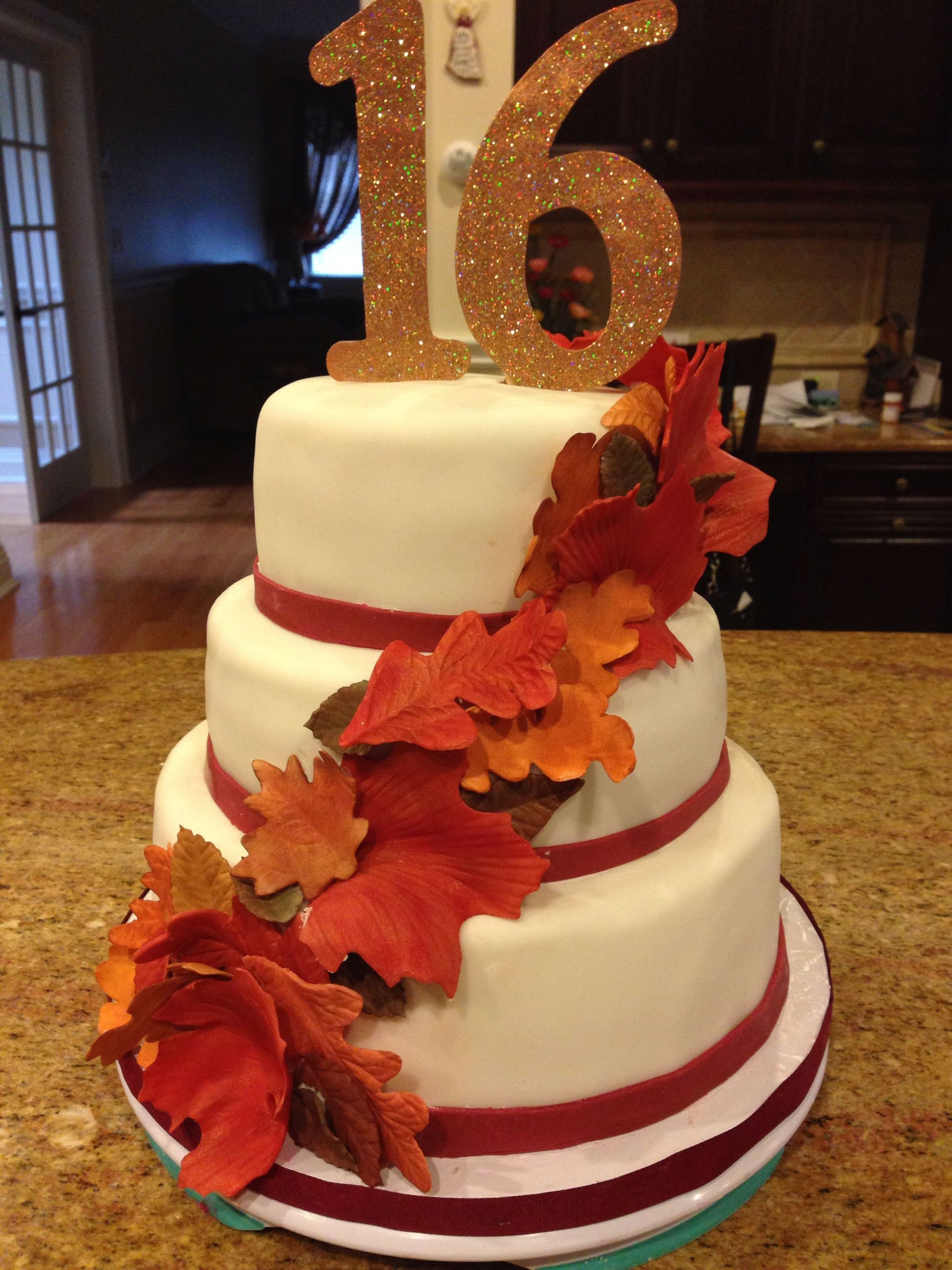 Halloween Sweet 16 Party Ideas
 Fall Themed Sweet 16 Cake Handmade gumpaste leaves and