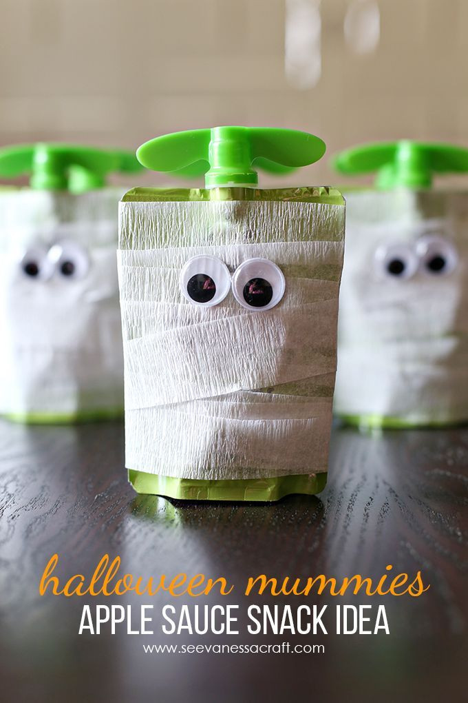Halloween Treat Ideas For School Party
 Halloween Mummy Apple Sauce Snack Idea