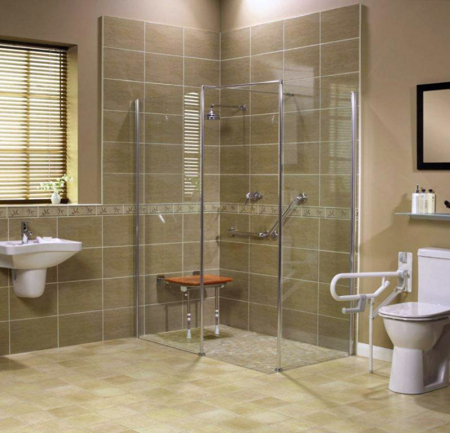 Handicapped Bathroom Showers
 Roll in Handicapped Shower with Barrier Free Shower Base