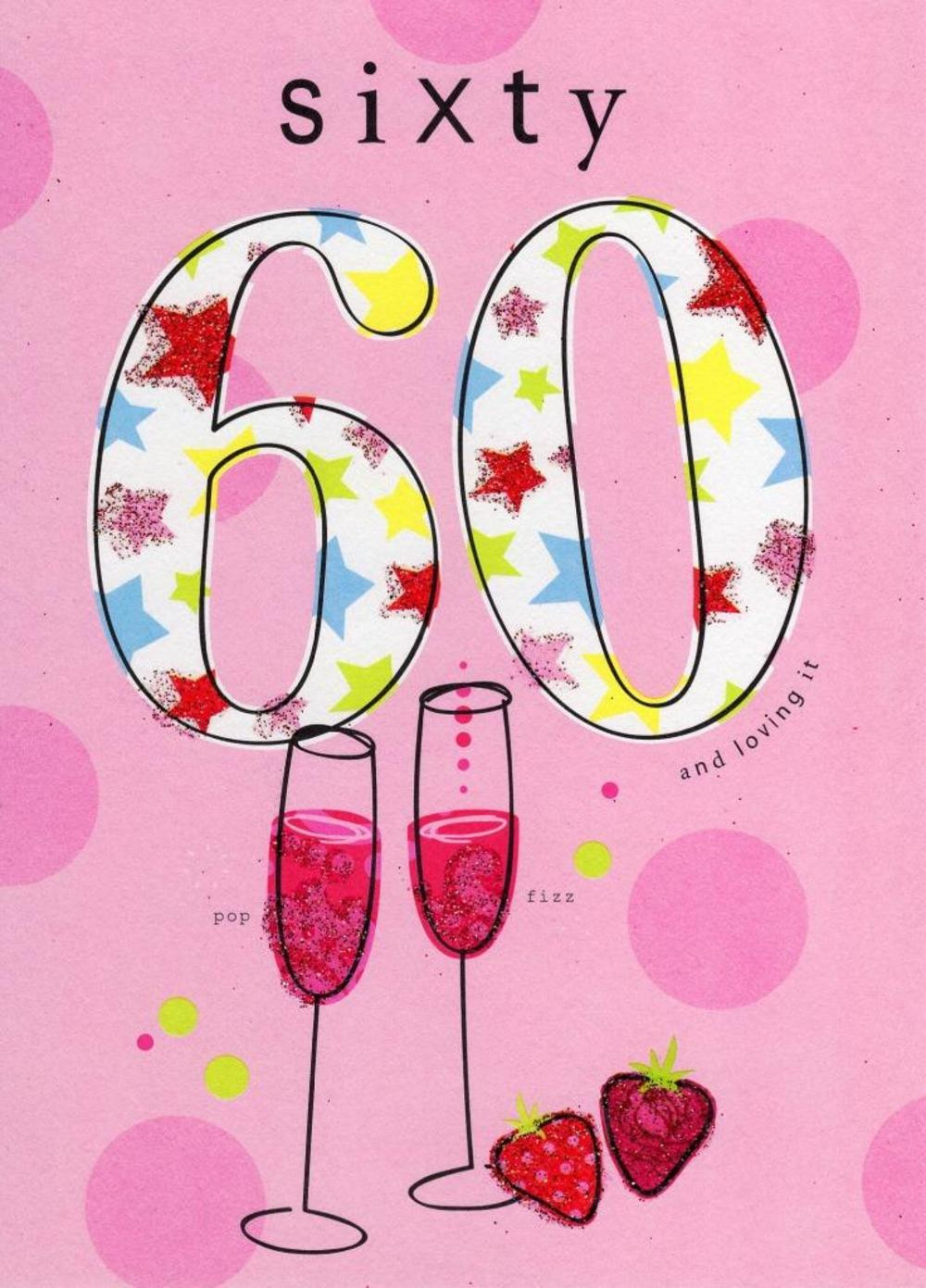 Happy 60th Birthday Cards
 Happy 60th Birthday Glitter Flittered Greeting Card