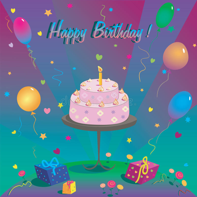 Happy Birthday Cake Text
 Template For Happy Birthday Card With Cake And Ballon