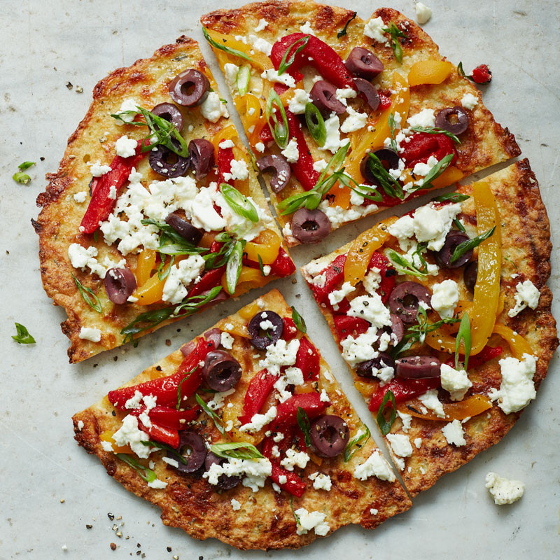 Healthy Cauliflower Pizza
 Cauliflower Crust Pizza with Feta Roasted Peppers and