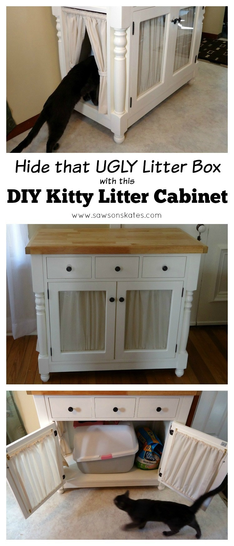 Hidden Cat Litter Box DIY
 DIY Kitty Litter Cabinet Hides UGLY Litter Box