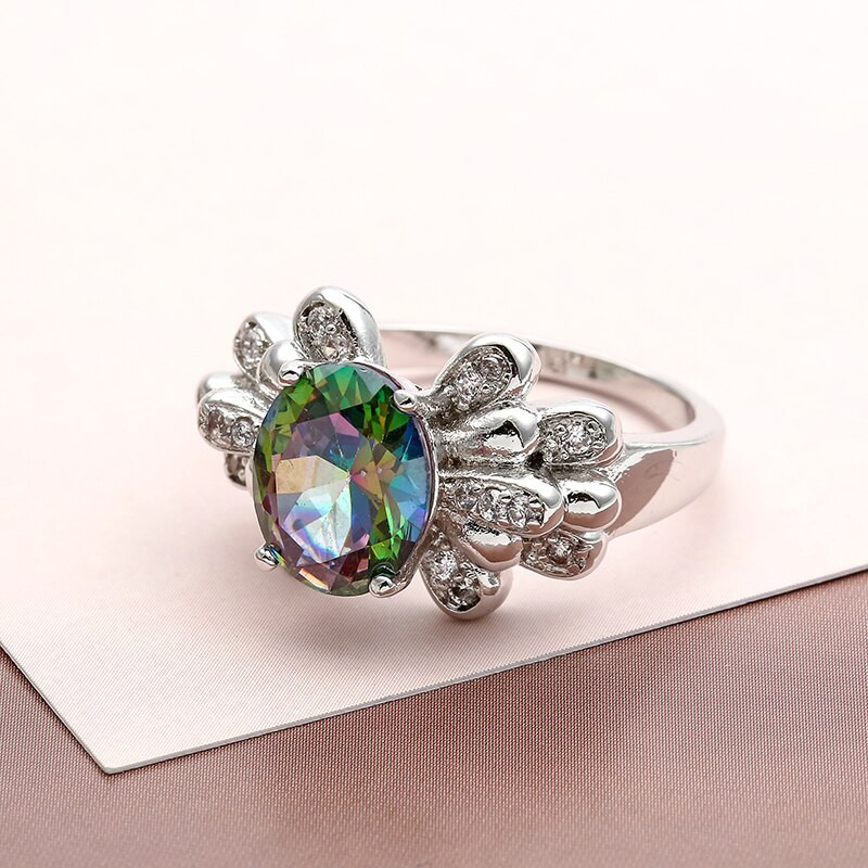 High Quality Cubic Zirconia Wedding Rings
 High Quality Flower Shape Colorful Crystal Rings for Women