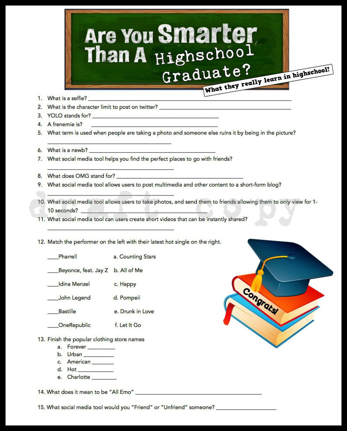 High School Graduation Party Game Ideas
 Graduation Party Game Are you smarter than a by