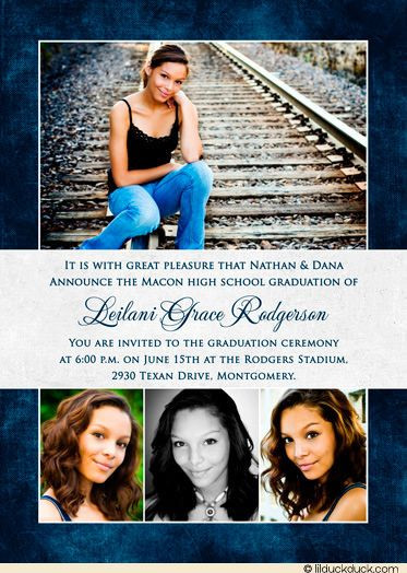 High School Graduation Party Wording Ideas
 Gray Graduation Invitation Navy Blue Senior