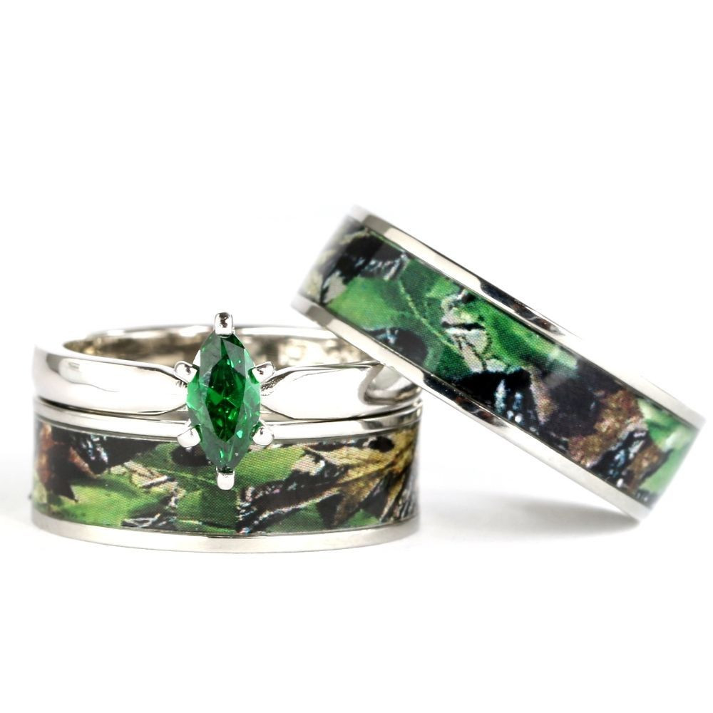 His And Her Camo Wedding Ring Sets
 Details about His & Hers Camo Green Marquis Stainless