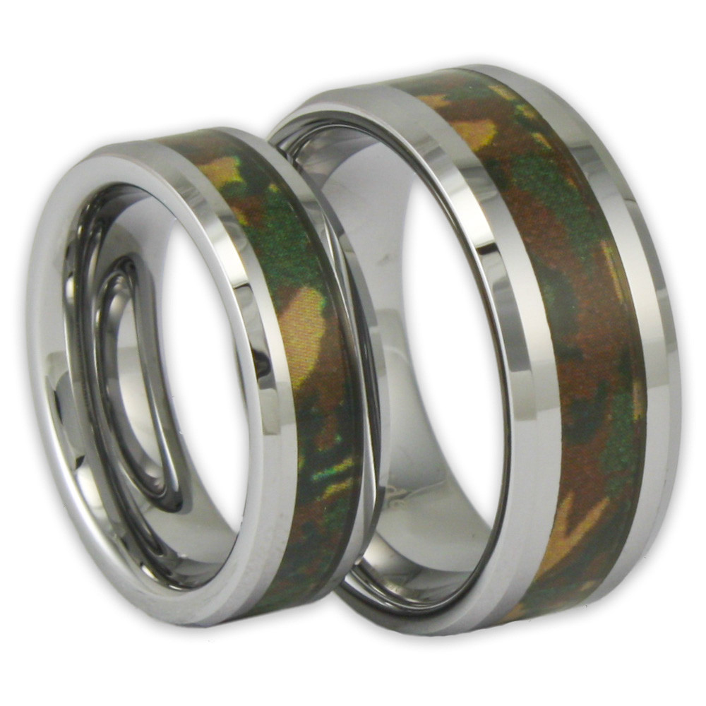 His And Her Camo Wedding Ring Sets
 His and Her Woodland Camo Tungsten Ring Set Couples