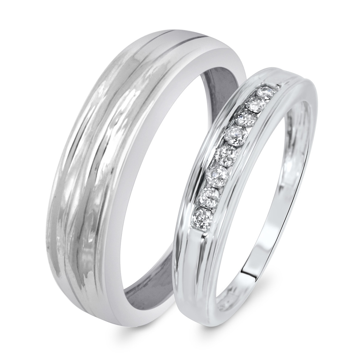 His And Hers Wedding Rings White Gold
 1 7 CT T W His And Hers Wedding Band Set 10K White Gold