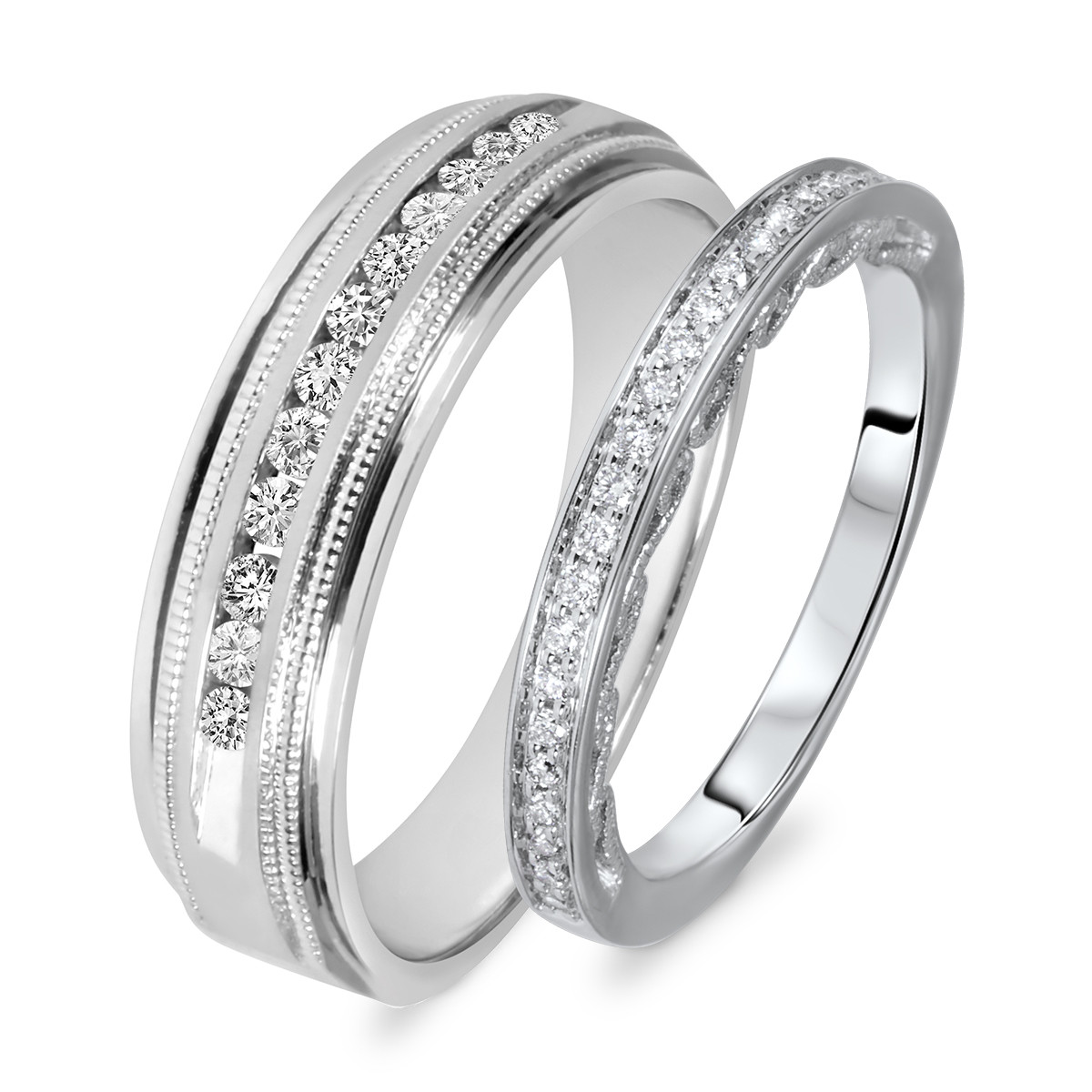 His And Hers Wedding Rings White Gold
 3 8 Carat T W Round Cut Diamond His And Hers Wedding Band
