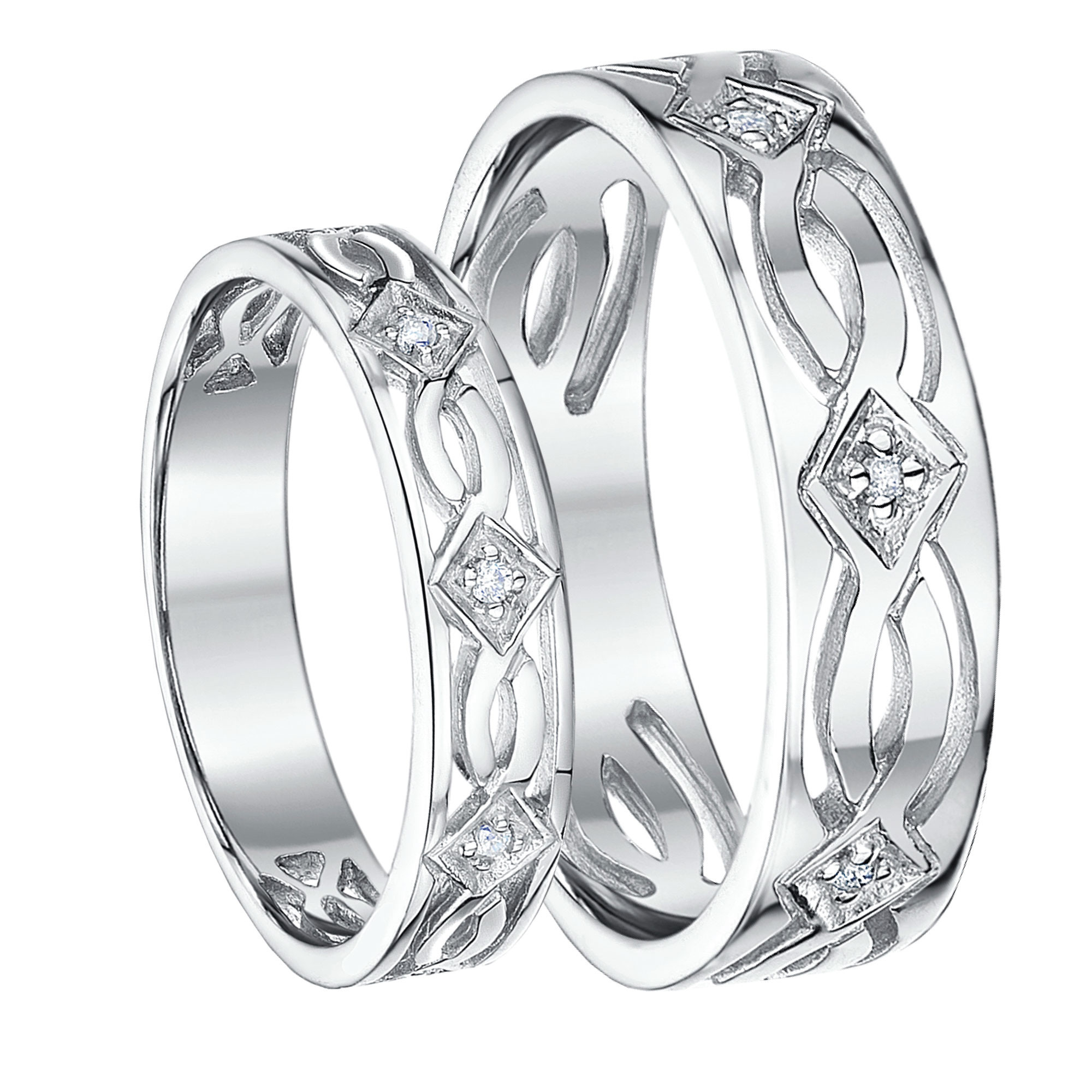 His And Hers Wedding Rings White Gold
 His & Hers 5&6mm 9ct White Gold Celtic Diamond Wedding