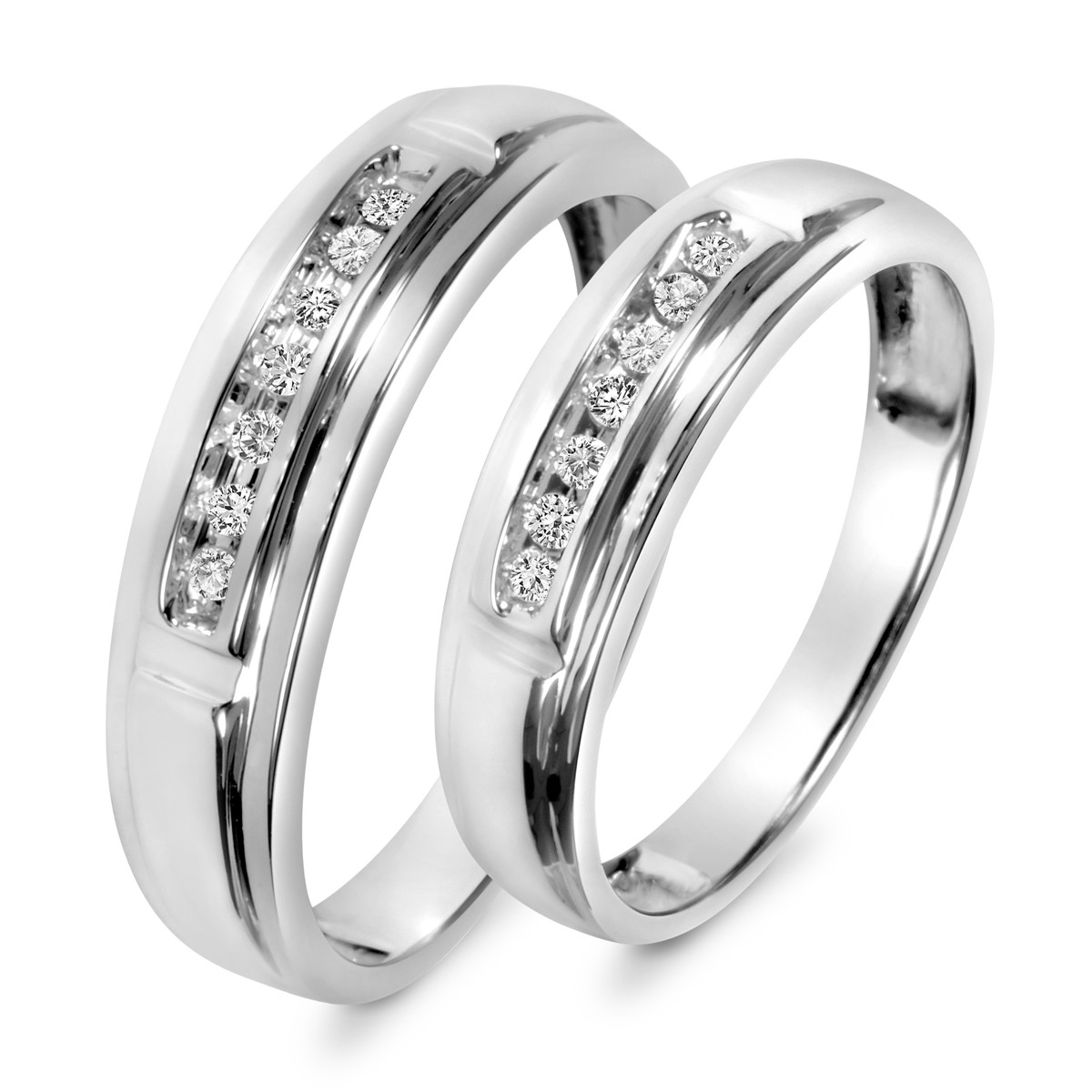 His And Hers Wedding Rings White Gold
 1 1 8 Carat T W Diamond His And Hers Wedding Band Set 10K