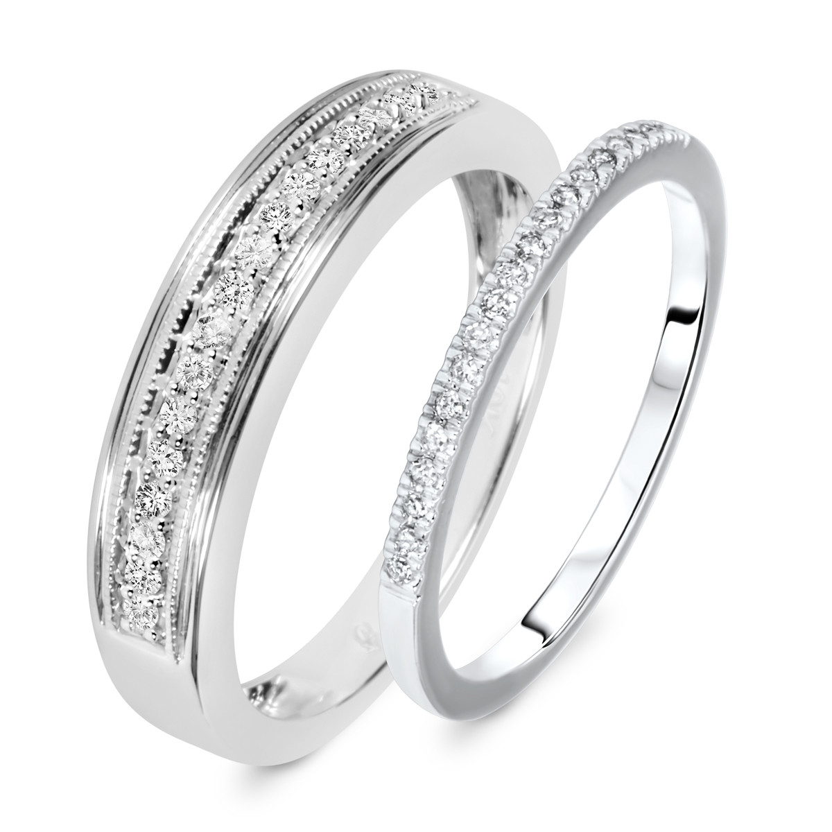 His And Hers Wedding Rings White Gold
 1 4 Carat T W Round Cut Diamond His And Hers Wedding Band
