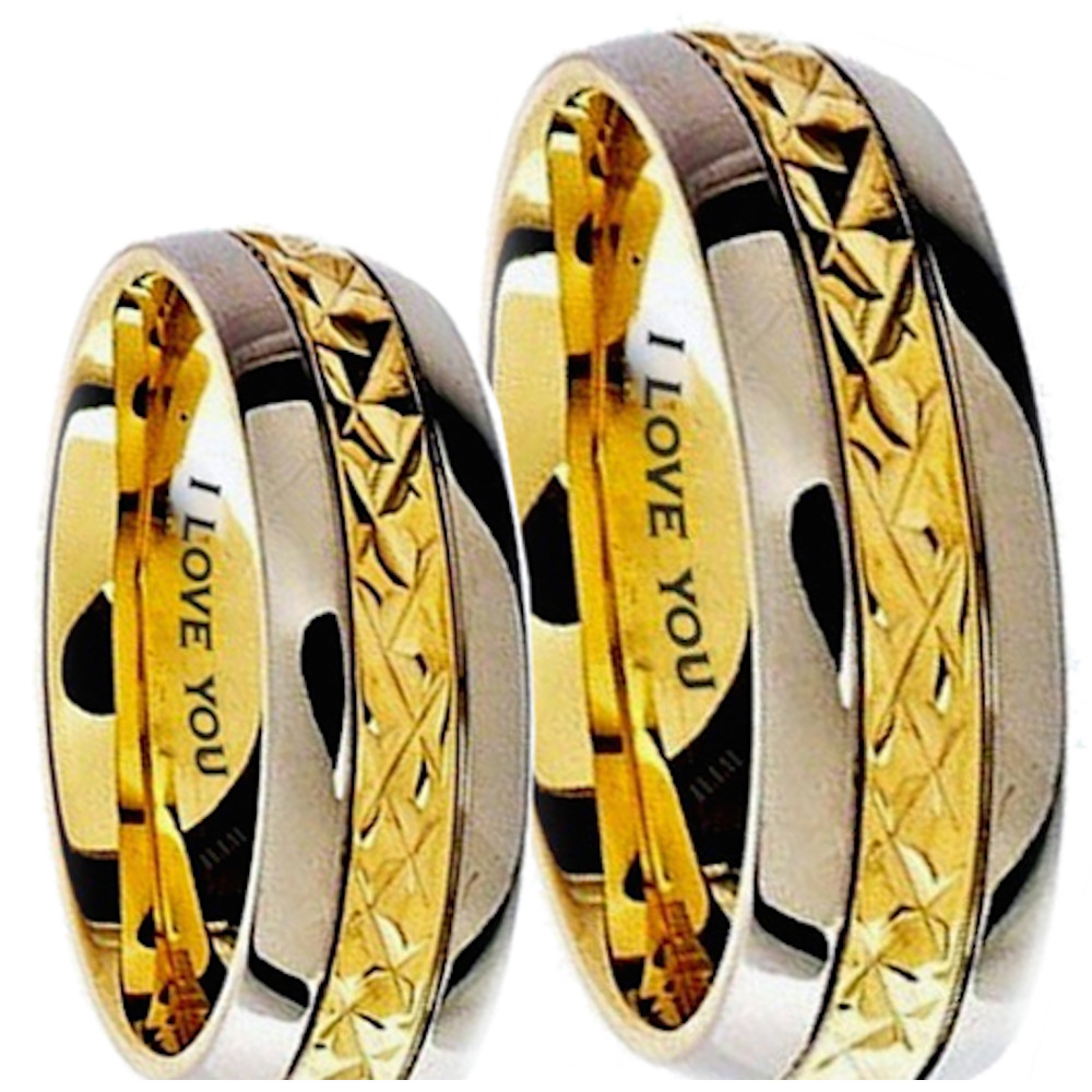 His N Hers Wedding Rings
 His and Hers Matching Engraved I Love You Wedding