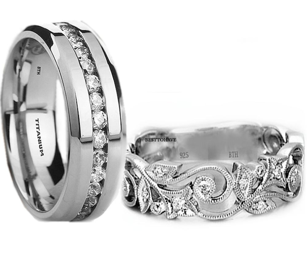 His N Hers Wedding Rings
 His And Hers Titanium 925 Sterling Silver Wedding