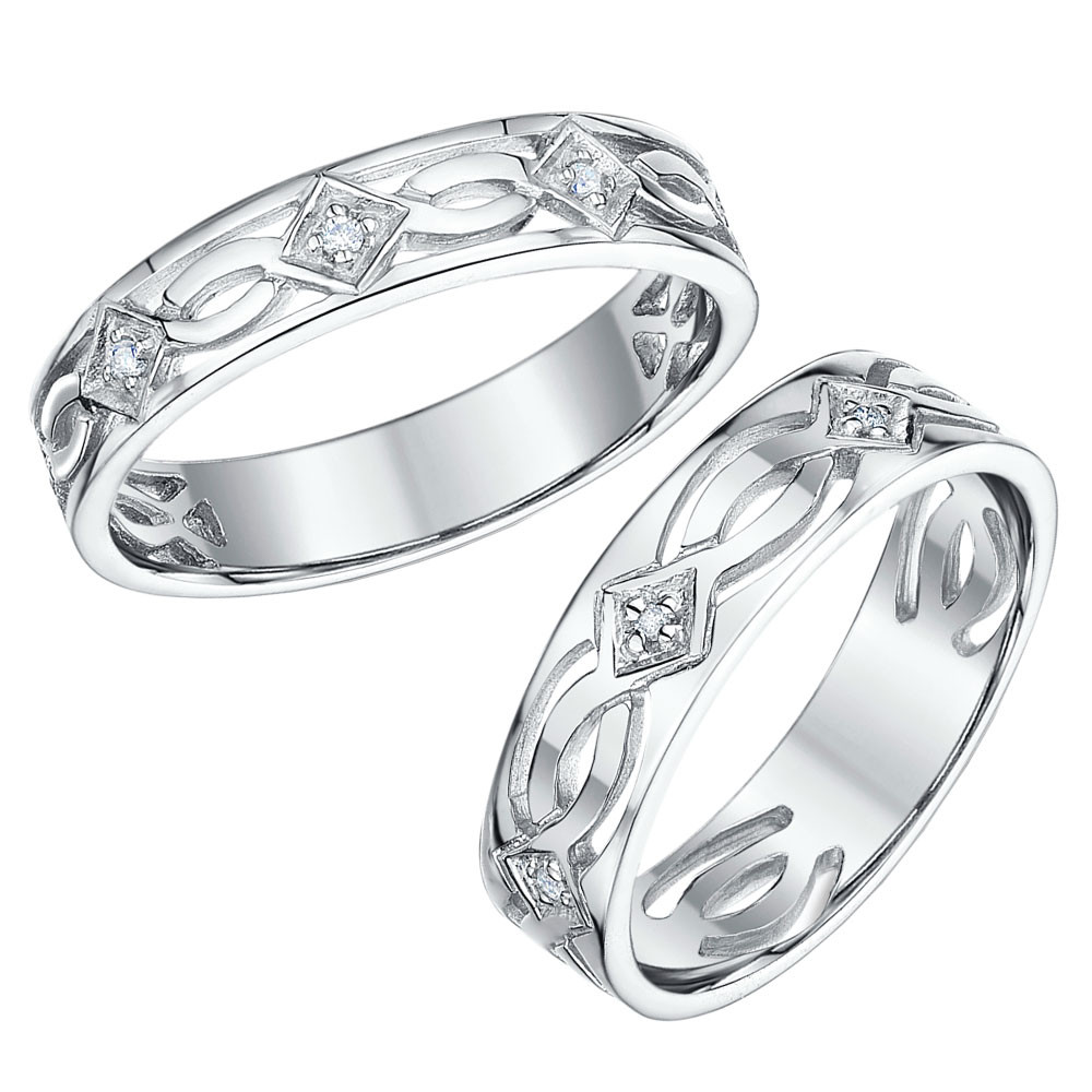His N Hers Wedding Rings
 His & Hers 5&6mm 9ct White Gold Celtic Diamond Wedding