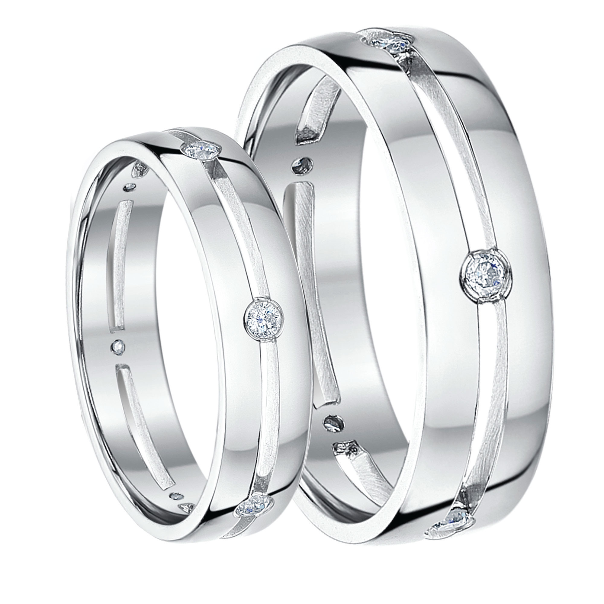 His N Hers Wedding Rings
 His & Hers 5&6mm 9ct White Gold Diamond Wedding Rings
