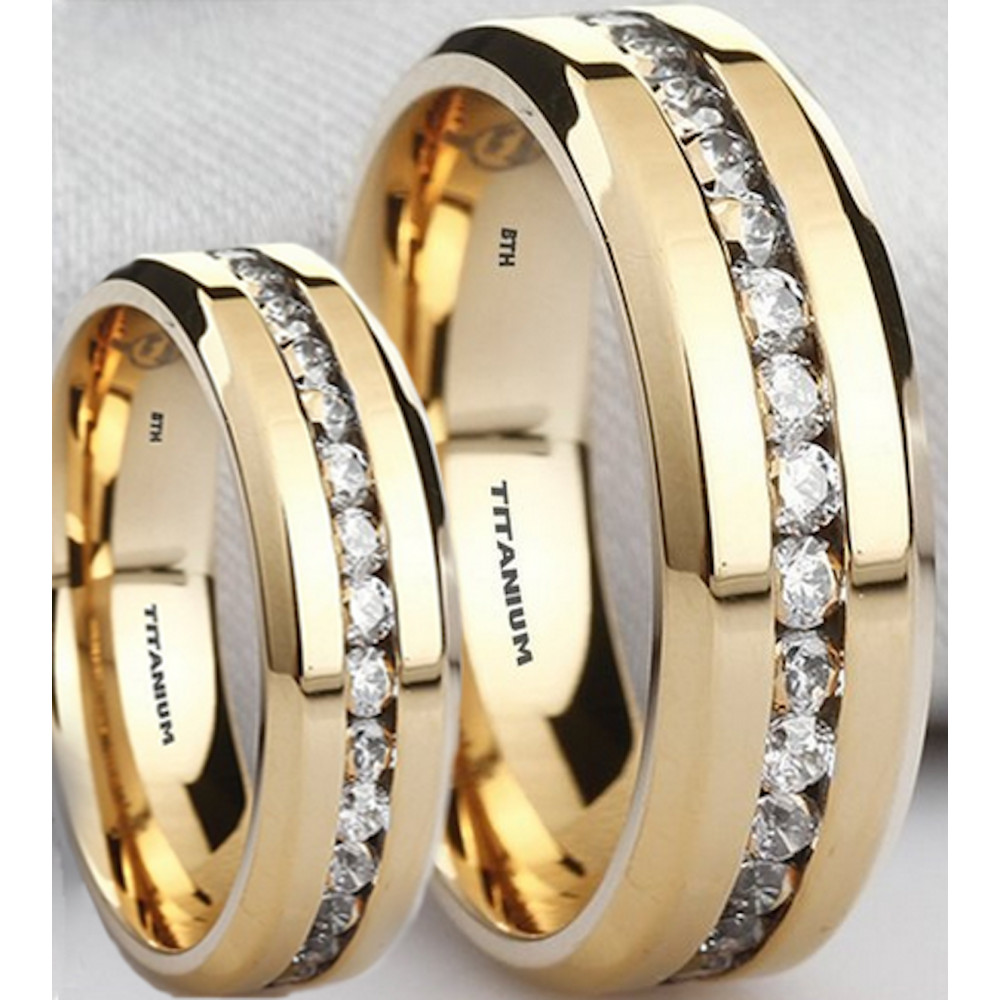 His N Hers Wedding Rings
 Matching His & Her’s Titanium Simulated Diamonds Ring Set