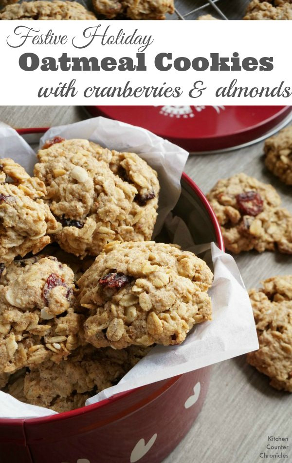 Holiday Oatmeal Cookies
 Festive Holiday Oatmeal Cookies with Cranberries and Almonds