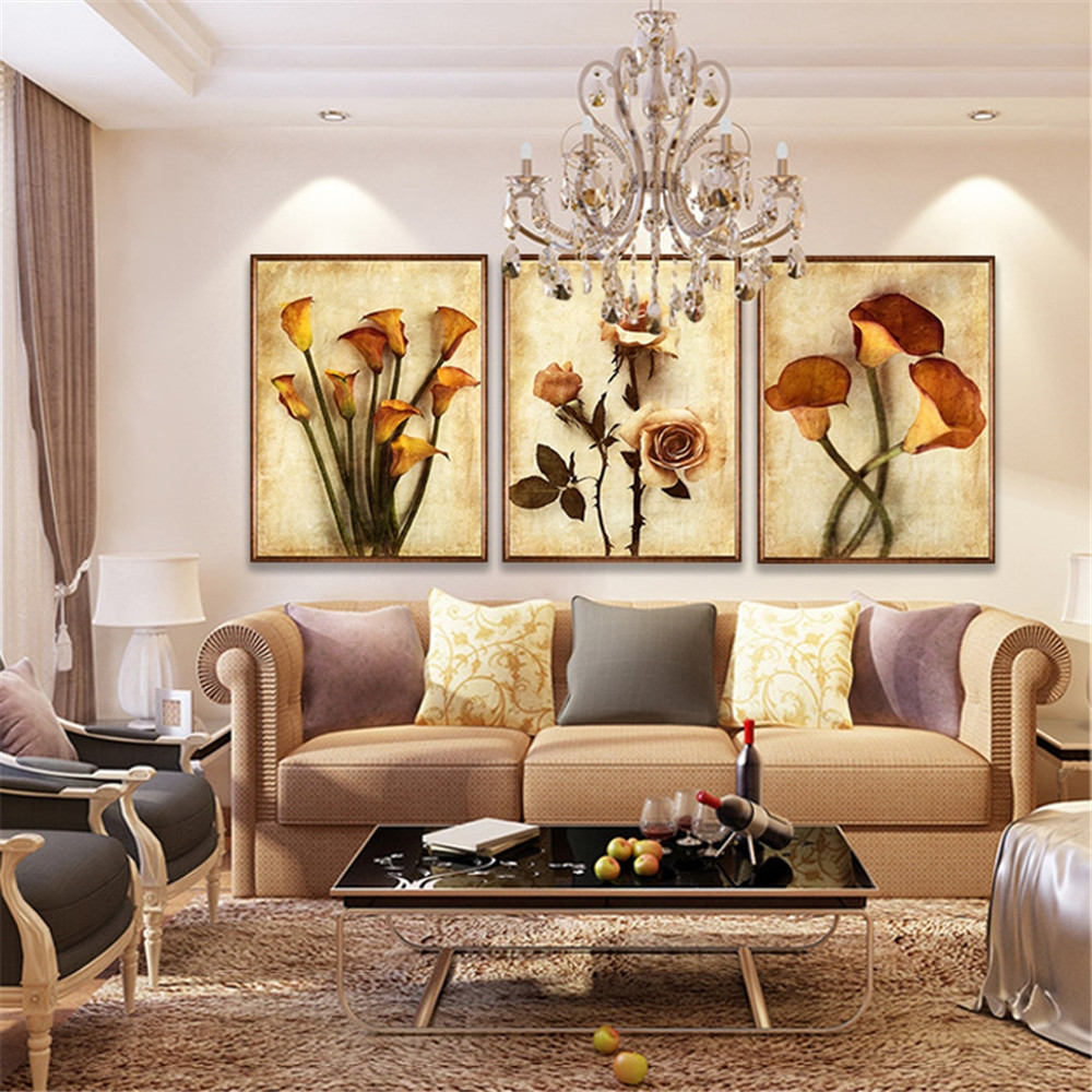 Home Decor Pictures Living Room
 Frameless Canvas Art Oil Painting Flower Painting Design