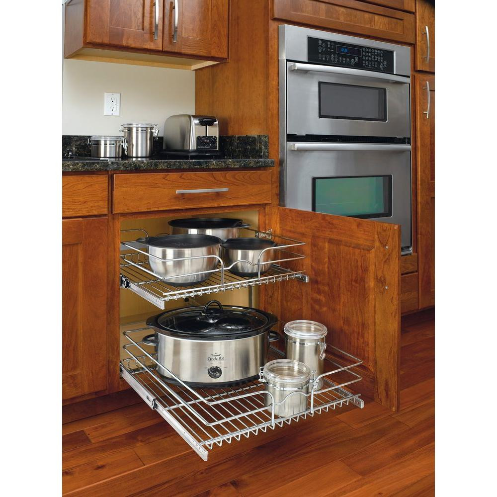 Home Depot Kitchen Cabinet Organizers
 Pull Out Cabinet Organizer Pots Pans Utensils 2 Tier Wire