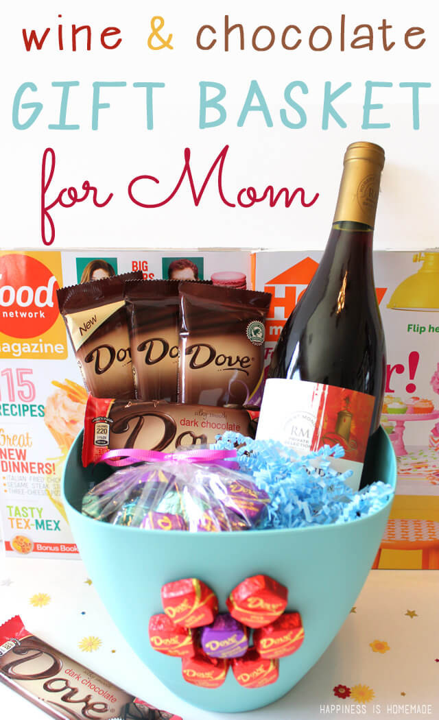 Homemade Gift Basket Ideas For Mom
 Mother s Day Wine & Dark Chocolate Gift Basket Happiness