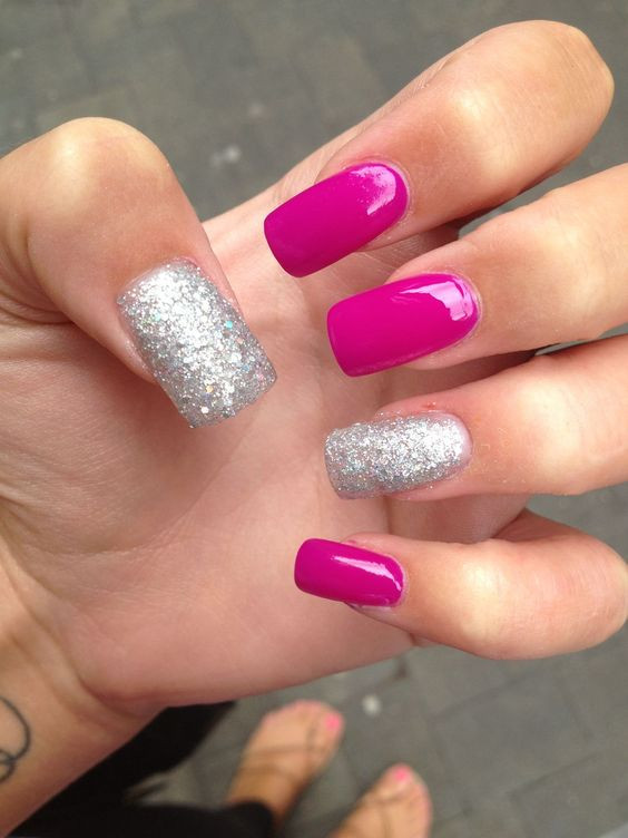 Hot Pink Glitter Nails
 20 Awesome Design Ideas For Square Nails Styleoholic