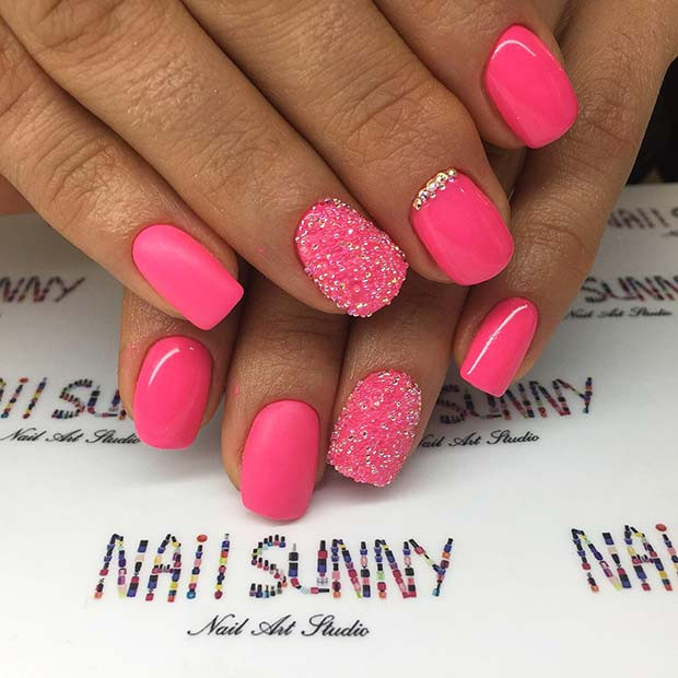 Hot Pink Glitter Nails
 21 Ridiculously Pretty Ways to Wear Pink Nails