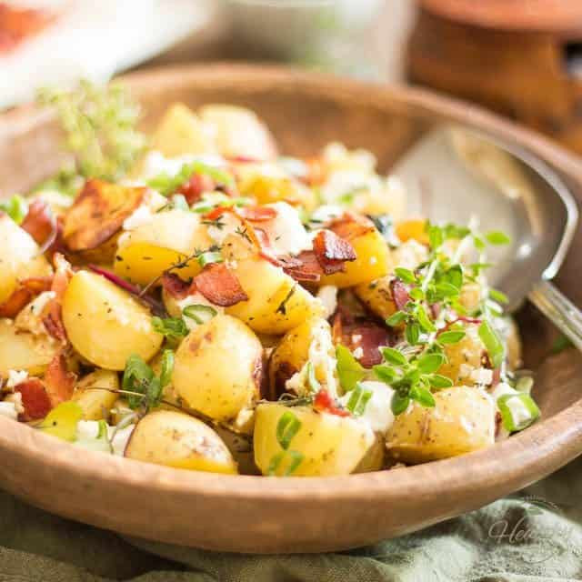Hot Potato Salad
 Warm Potato Salad with Creamy Goat Cheese and Crispy Bacon