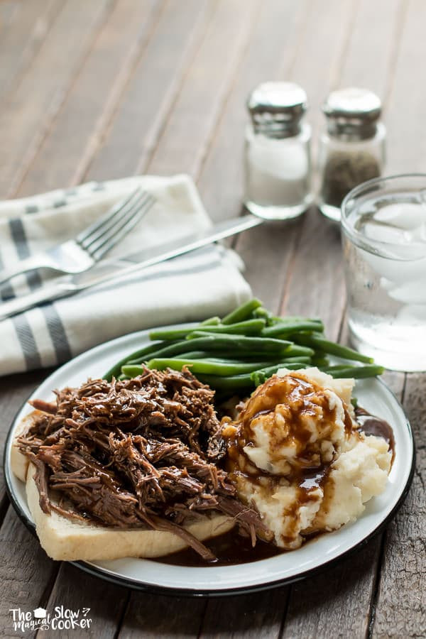 Hot Roast Beef Sandwiches With Gravy   Slow Cooker Hot Roast Beef Sandwiches The Magical Slow