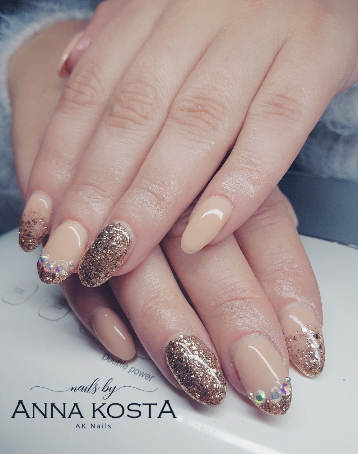 How To Do Glitter Acrylic Nails
 Almomd shape acrylic infill with golden glitter and