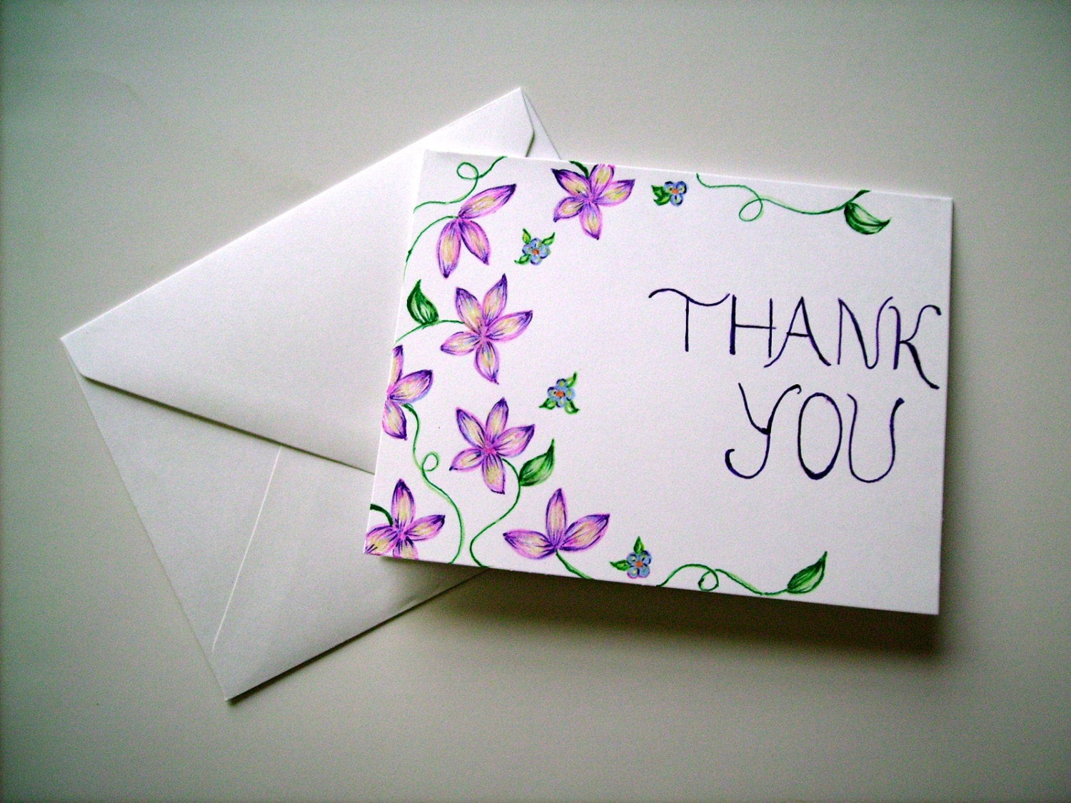 How To Draw A Birthday Card
 Hand Drawn Thank You Card Blank Card Greeting Card Floral