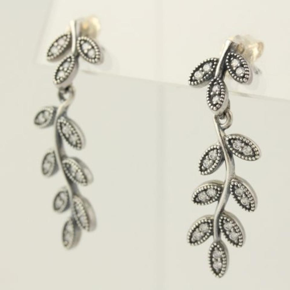 I Like The Way Your Sparkling Earrings Lay
 Pandora Earrings cz Sparkling Leaves Sterling
