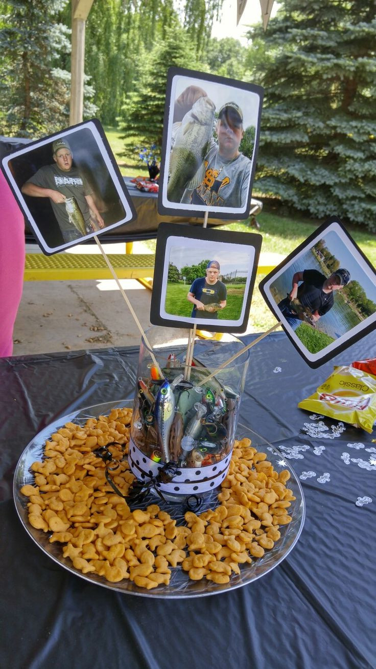 Ideas For A Graduation Party
 Fishing theme graduation party table centerpiece I made