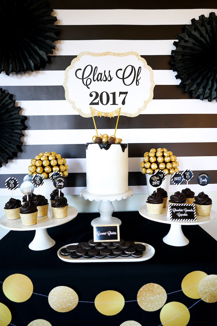 Ideas For Table Decorations For Graduation Party
 Kara s Party Ideas "Be Bold" Black & Gold Graduation Party