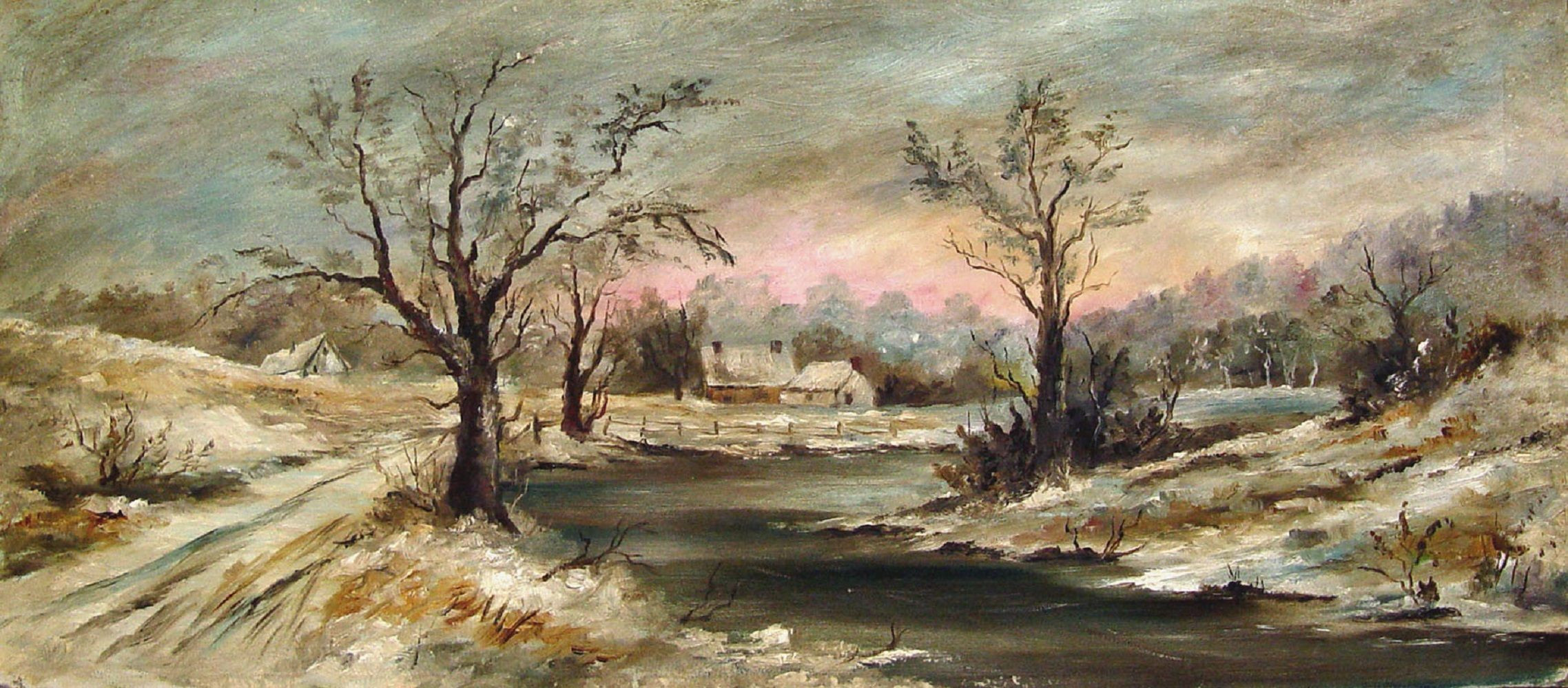 Impressionist Landscape Painting
 1910 Impressionist Winter Landscape Painting