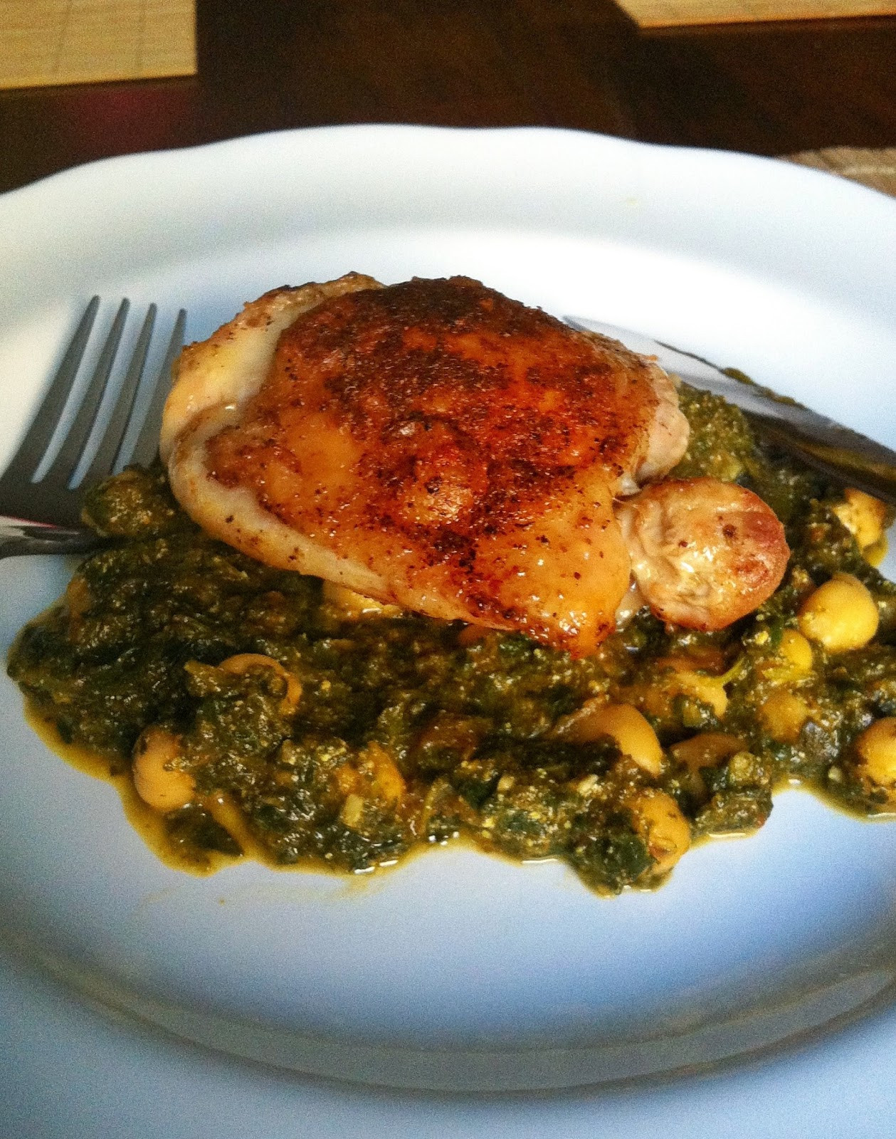 Indian Chicken Thighs
 taylor made Indian spiced chicken thighs over chana saag