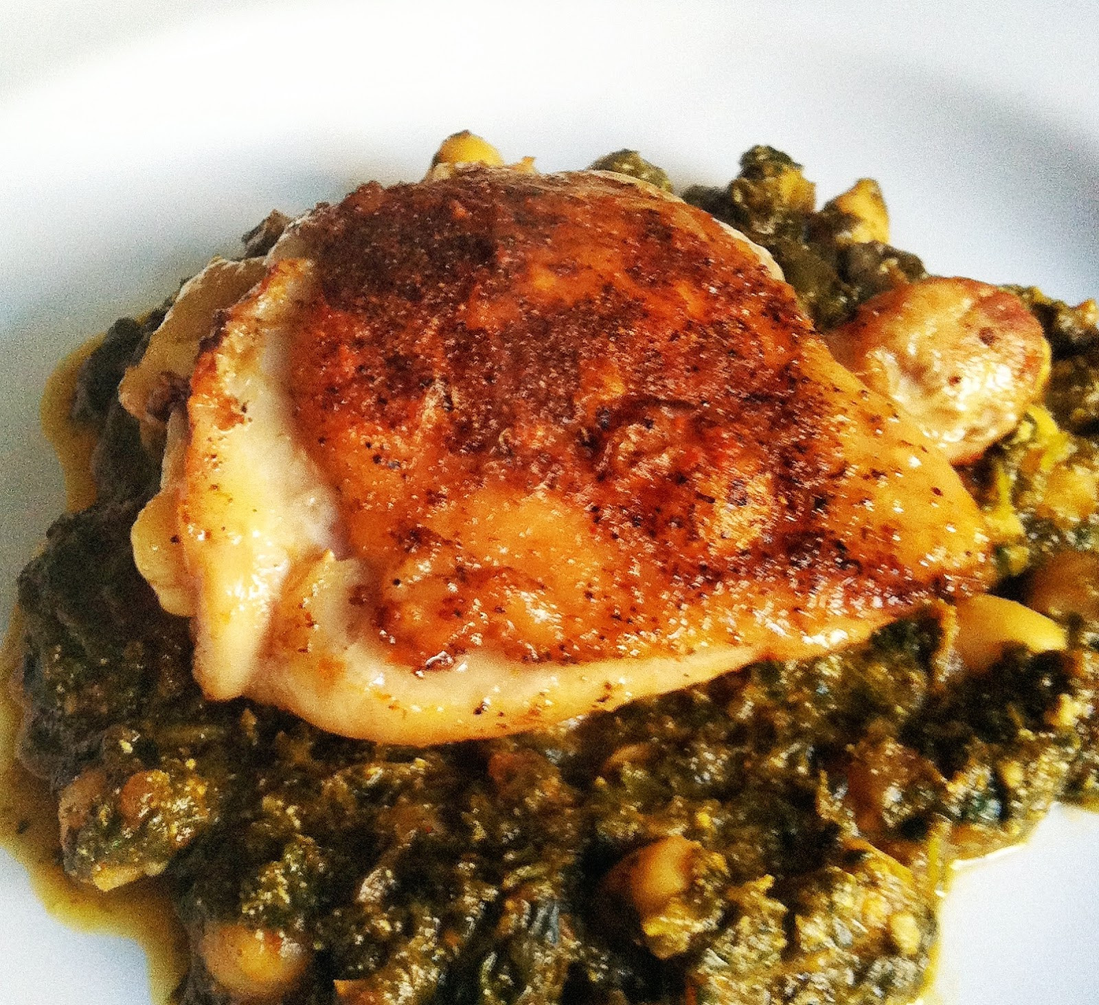 Indian Chicken Thighs
 taylor made Indian spiced chicken thighs over chana saag