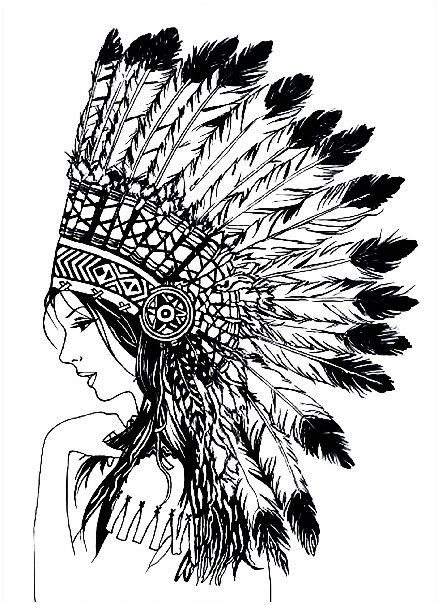 Indian Coloring Pages For Adults
 Feather Coloring Pages for Adults Page 2