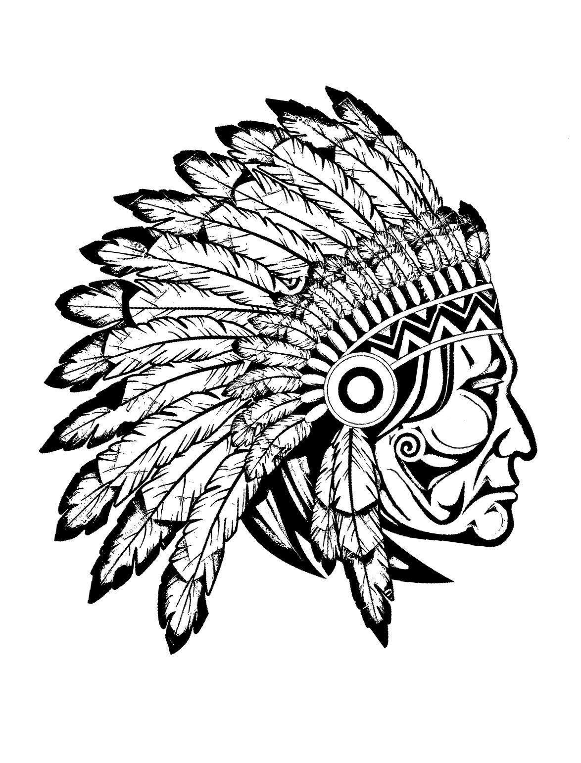 Indian Coloring Pages For Adults
 Indian native chief profile Native American Adult