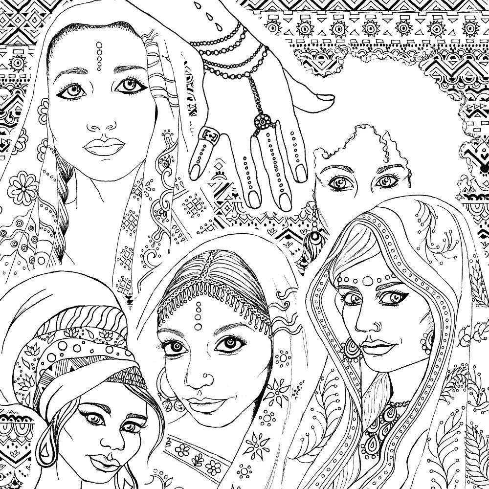 Indian Coloring Pages For Adults
 Coloring Book for Adults Indian & African Fashion Portraits