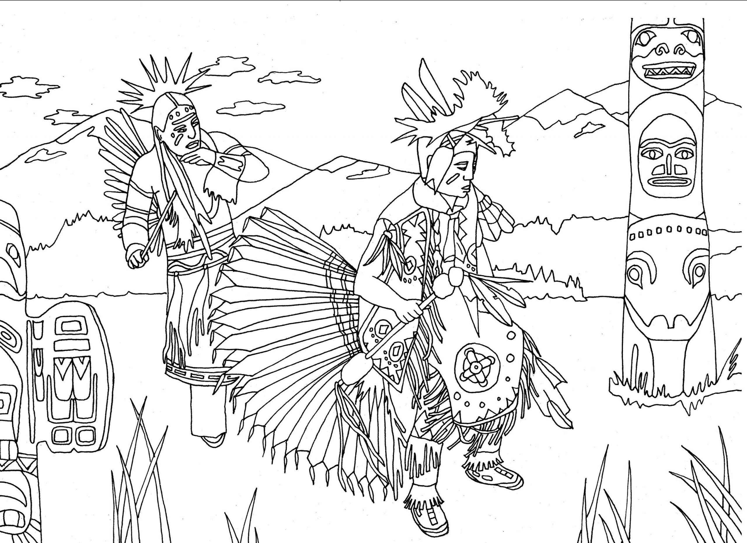 Indian Coloring Pages For Adults
 Native americans indians dance totem Native American